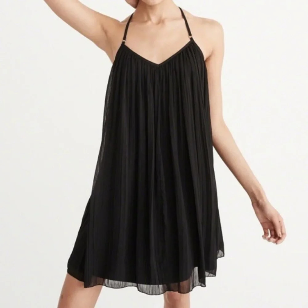 Abercrombie & Fitch Pleated Chiffon T Strap Back Mini Dress Black Size XS